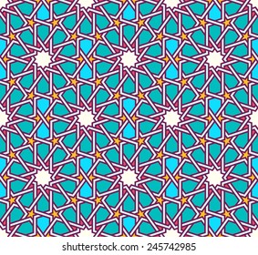 Traditional moorish tangled pattern. Seamless vector background. Plain colors - easy to recolor.