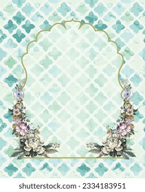 Traditional Moroccan decorative floral pattern frame illustration for invitation