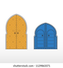 Traditional Moroccan entry doors. Moroccan riads. Vector Illustration.
