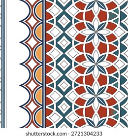 Padrão tradicional marroquino de mosaico e geométrico padrão de azulejos sem costura com conceito de cores arrojadas como cores negras destacam os padrões tradicionais marroquinos de mosaico e geométricos em padrão de azulejos sem costura no Photo Stock Concept e espaço vazio no lado esquerdo, sem texto —ar 7:2 —tile