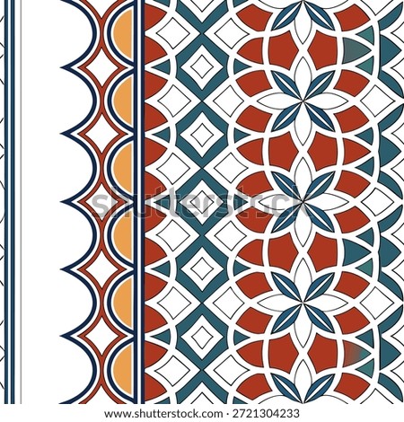 Traditional Moroccan mosaic and geometric patterns seamless tile pattern with bold colors concept as Bold colors highlight traditional Moroccan mosaic and geometric patterns in seamless tile pattern in Photo Stock Concept and empty space on the left side,no text --ar 7:2 --tile