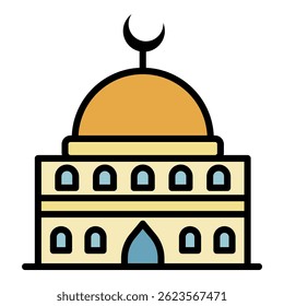 Icono de mezquita tradicional. Esquema tradicional del color del icono del Vector de la mezquita aislado