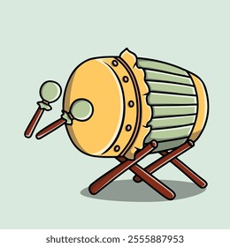 Traditional Mosque Wooden Drum on Stand with Hammers