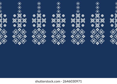 Traditional motif ethnic pattern ikat geometric fabric pattern cross stitch.Ikat embroidery Ethnic oriental Pixel blue background.Abstract,vector,illustration. Texture,decoration,wallpaper.