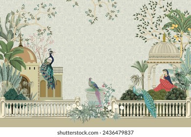 Traditional Mughal Background Design, Wedding invitation.