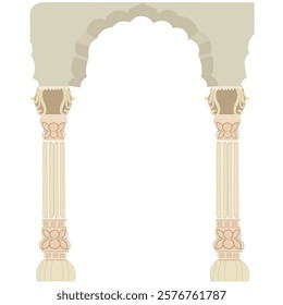 Traditional Mughal decorative arch gate with column,  Mughal Arch, Dome, Rajasthani Royal Palace, Mahal, Temple, Jharoka, Sketch, architecture, Indian wedding invite frame