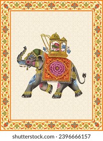 
Traditional Mughal Decorative Elephant vector illustration. Mughal elephant miniature painting.