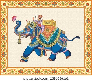 
Traditional Mughal Decorative Elephant vector illustration. Mughal elephant miniature painting.