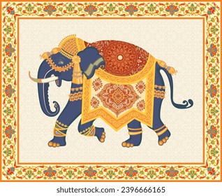 
Traditional Mughal Decorative Elephant vector illustration. Mughal elephant miniature painting.