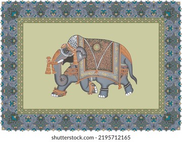 Traditional Mughal Elephant miniature vector illustration for wallpaper