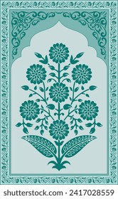 Traditional Mughal flower motif Design. Botanical for Flower embroidery motif.