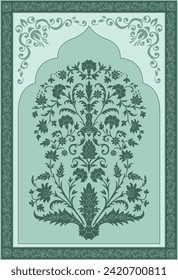 Traditional Mughal flower motif Design. Beautiful embroidered floral illustration for apparel design