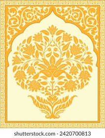 Traditional Mughal flower motif Design. Beautiful embroidered floral illustration for apparel design