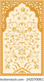 Traditional Mughal flower motif Design. Beautiful embroidered floral illustration for apparel design