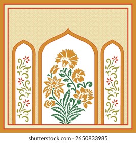 Traditional Mughal flower motif, Mughal floral motif ethnic decorative border pattern design, perfect for wallpaper, textile pattern, cloth print, fabric