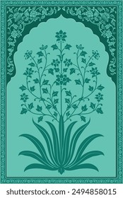 Traditional Mughal flower motif. Mughal wall paintings, Botanical floral ethnic motif.