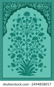 Traditional Mughal flower motif. Mughal wall paintings, Botanical floral ethnic motif.