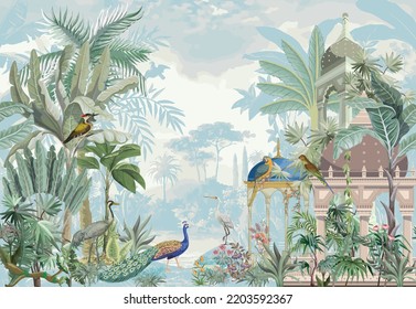 Traditional Mughal forest garden vector illustration pattern - Shutterstock ID 2203592367