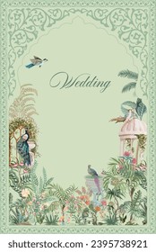 Traditional Mughal garden for wedding Card Design, Wedding Invitation Card, Mughal Wedding Card. 