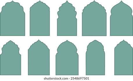 Arco tradicional mogol e islâmico. Arcos islâmicos tradicionais. Tipo arquitetônico de arcos formas e formas.