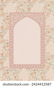 Traditional Mughal and Persian style decorative arch seamless pattern frame for invitation