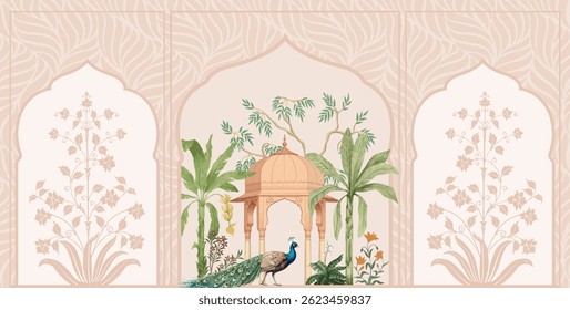 Traditional Mughal wallpaper with flower wall design. Mughal Wall Mural Wallpaper for interior design.