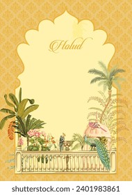 Traditional mughal wedding card design, wedding invitation card printing design.