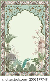 Traditional Mughal Wedding card Design, Wedding Invitation, Peacock, Dome, Mughal Arch.