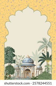 Traditional Mughal Wedding Card Design, Holud Wedding Card, Holud Invitation, Mughal Dome.