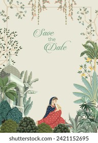 Traditional Mughal wedding card, Invitation card for printing, Indian Wedding card.