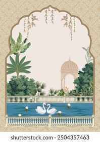 Traditional Mughal wedding card for invitation, Vintage wedding card, Mughal Arch, Dome.