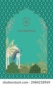 Traditional Mughal wedding invitation card design. Frame for wedding invitation