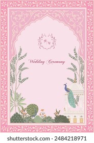 Traditional Mughal wedding invitation card design. Frame for wedding invitation