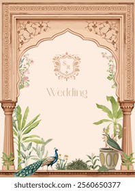 Traditional Mughal wedding invitation card design. Traditional wedding invitation card design.