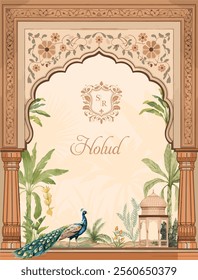 Traditional Mughal wedding invitation card design. Traditional wedding invitation card design.