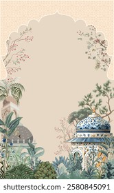 Traditional Mughal Wedding Invitation card Design, Mughal Wedding, Mughal arch, Dome, Tree.