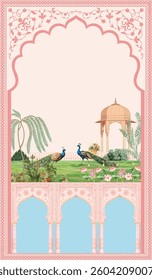Traditional Mughal wedding invitation. Mughal wedding ceremony invitation card design.
