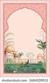Traditional Mughal wedding invitation. Mughal wedding ceremony invitation card design.
