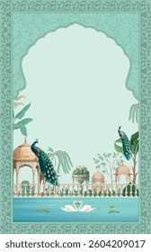 Traditional Mughal wedding invitation. Mughal wedding ceremony invitation card design.
