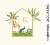 Traditional Mughal Wedding Monogram Design. Pichwai, Mughal, traditional theme Monogram design for wedding. 