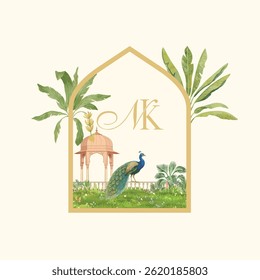 Traditional Mughal Wedding Monogram Design. Pichwai, Mughal, traditional theme Monogram design for wedding. 