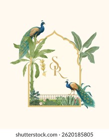 Traditional Mughal Wedding Monogram Design. Pichwai, Mughal, traditional theme Monogram design for wedding. 