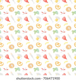 Traditional Munich snacks for beer on the Oktoberfest seamless pattern.