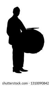 Traditional music instrument performer. Musician man play drum on street vector silhouette illustration isolated. Drummer boy vector. Islamic performer Asian style. Amusement male public entertainment