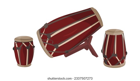 Traditional Musical instrument of indonesia Kendang set vector design