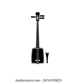 Traditional musical japan instrument logo illustration, shamisen silhouette is suitable for music shops and communities