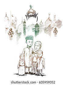 1,057 Hand Drawn Muslim Family Images, Stock Photos & Vectors ...