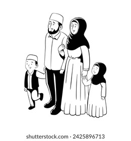 Traditional muslim family. Flat vector illustration arab family in national clothes