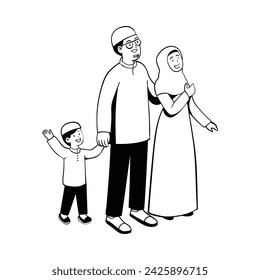 Traditional muslim family. Flat vector illustration arab family in national clothes