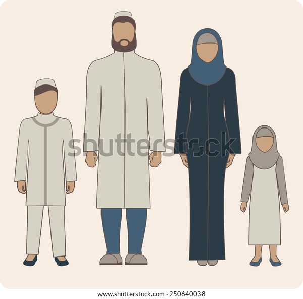 Traditional Muslim Family Two Children Boy Stock Vector (Royalty Free ...